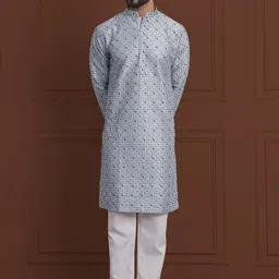 SOJANYA LUXE Ethnic Motifs Embroidered Mandarin Collar Straight Kurta With Pyjama-image-33