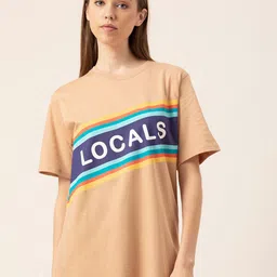 Lounge Dreams Typography Printed Loose Pure Cotton T-shirt-image-103