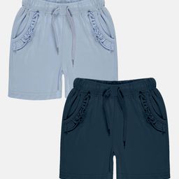 KiddoPanti Girls Pack of 2 Frill Pocket Pure Cotton Hot Shorts-image-65