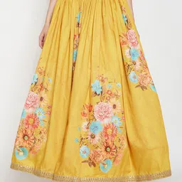 Be Indi Women Mustard-Yellow & Blue Printed Flared Skirt-image-43