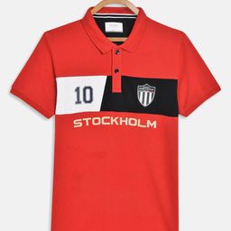 Octave Boys Red & Black Typography Colourblocked Polo Collar Applique T-shirt-picture-6