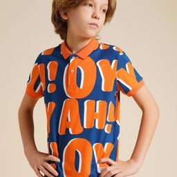 Jack & Jones Junior Boys Typography Printed Polo Collar Cotton T-shirt-image-83