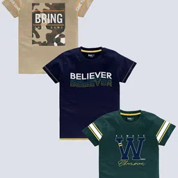 BAESD Boys Pack Of 3 Typography Printed Pure Cotton Casual T-shirt-image-70