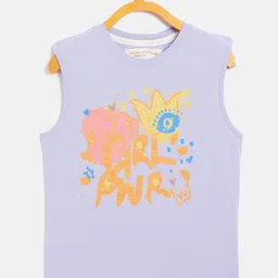 Noh Voh - SASSAFRAS Kids Girls Lavender & Mustard Yellow Printed Pure Cotton T-shirt-image-33