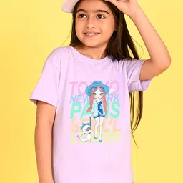 NUSYL Girls Graphic Printed Round Neck Longline Oversized T-shirt-52