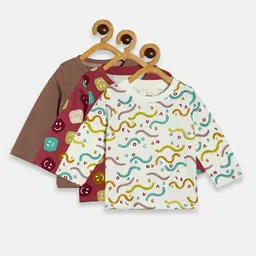 MINI KLUB Boys White & Brown Pack of 3 Printed Organic Cotton T-shirt-picture-57
