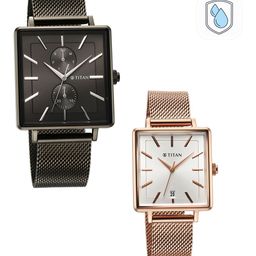 Titan Pack Of 2 Stainless Steel Bracelet His & Her Couple Analogue Watch 9400594205KM01-17