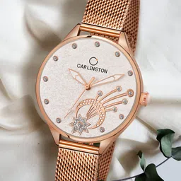 CARLINGTON Women Cream-Coloured Dial & Rose Gold Toned Analogue Watch Carlington CT2020-8