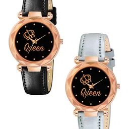 CERO Pack Of 2 Printed Dial & Leather Straps Analogue Watch Com2-214-TAJ-Black-Grey-53