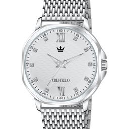 CRESTELLO Men Stainless Steel Textured Straps Analogue Watch CR-G037-WHT-CH-18