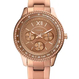 Fossil Women Brown Embellished Dial & Rose Gold-Plated Analogue Watch ES5109-31