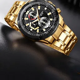 LONGBO Men Stainless Steel Bracelet Style Straps Analogue Watch Long-80135-Golden-Black-20