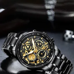Nibosi Men Skeleton Dial Chronograph Analogue Watch NB-2385-black-Gold-02-image-4