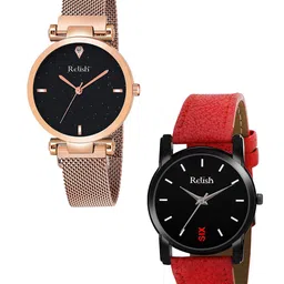 Relish Women Black & Red Set Of 2Embellished Dial & Straps Analogue Watch-image-67