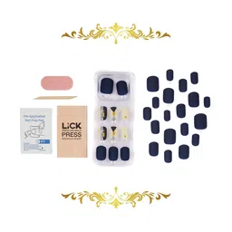 LICK Set Of 30 Square Shape Press On Artificial Nails - Royal Blue With White Base-12