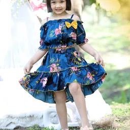 Cutiekins Girls Printed Shoulder Straps Crop Top with Skirt-image-84