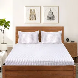 Saral Home Porto Soft White & Brown Ethnic Motifs Cotton 210 TC Queen Bedsheet Set-image-24