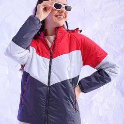 Freehand by The Indian Garage Co Colourblocked Faux Fur Trim Puffer Jacket-picture-7