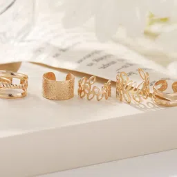 Krelin 5 Pieces Gold-Plated Leaf & Circular Ear Cuffs-image-19