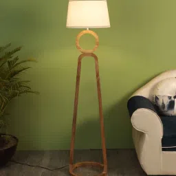 sapphire White Fabric Shade Floor Lamp With Brown Base-picture-0