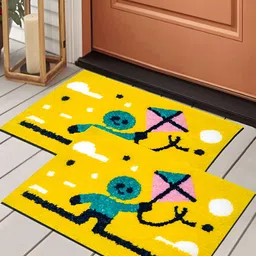 Aura Yellow & White 2Pcs Cartoon Designed Printed 2500 GSM Microfiber Anti-Skid Doormats-46