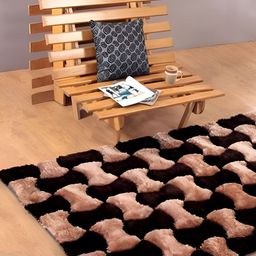Shopgallery Brown & Black Geometric Anti Skid Shaggy Carpet-30