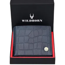 WildHorn Men Blue Crocodile Skin Textured RFID Protected Genuine Leather Two Fold Wallet-picture-25