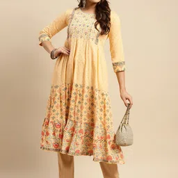 Rangita Ethnic Motifs Woven Design and Yoke Embroidered Pure Cotton Anarkali Kurta-picture-26
