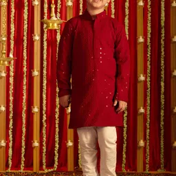 VASTRAMAY Boys Ethnic Motifs Embroidered Regular Sequinned Kurta With Pyjamas-16