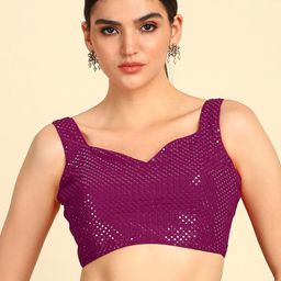 Soch Maroon Sweetheart Neck Sequined Saree Blouse-image-18