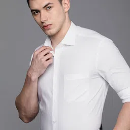 Louis Philippe Men White Self Design Classic Cotton Formal Shirt-image-98