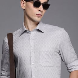 Louis Philippe Men Grey Printed Classic Fit Pure Cotton Formal Shirt-image-64