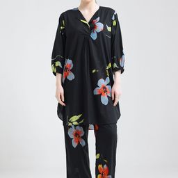 I like me Black Printed Pure Cotton Tunic And Trousers-16