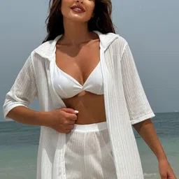 Plus Curvves Women Open Front Loose Top Short Sleeve Bathing Swimsuit With Cover Up Set-35
