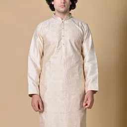 MAAHI FABS Men Peach-Coloured Ethnic Motifs Embroidered Regular Sequinned Kurta with Churidar-1