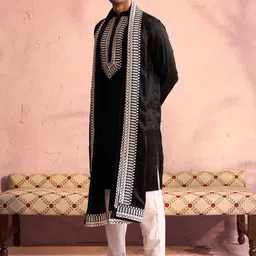 VASTRAMAY Ethnic Motifs Embroidered Straight Kurta & Trousers With Dupatta-image-10