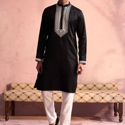 VASTRAMAY Ethnic Motif Embroidered Regular Straight Kurta with Trousers-image-80