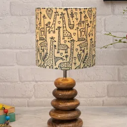 Homesake Beige & Brown Printed Wood Table Lamp With Savannah Shade LED Bulb Included-16