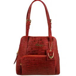 Hidesign Maroon Crocodile Skin Textured Leather Shoulder Bag-13