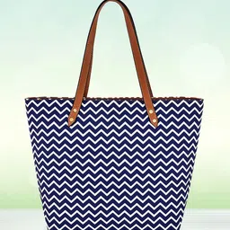 DressBerry Navy Blue Geometric Printed Structured Oversized Canvas Shoulder Bag-15