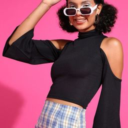Veni Vidi Vici Black High Neck Cold-Shoulder Sleeves  Top-image-108