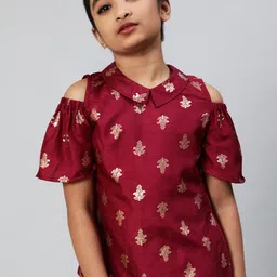 Aks Kids Girls Ethnic Motifs Printed Shirt Collar Cold-Shoulder Shirt Style Top-image-48