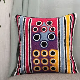 ZEBA Red & Yellow Geometric Cotton Square Cushion Cover-49