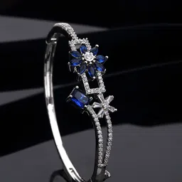ZENEME Rhodium-Plated Brass American Diamond Kada Bracelet-50