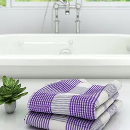 Athom Trendz Set Of 2 White & Purple Checked 210 GSM Premium Bath Towels-63