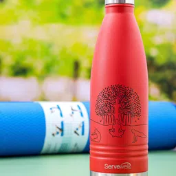Servewell Indus Red Printed Vacuum Sports Stainless Stainless Steel Water Bottle 1 L-picture-16