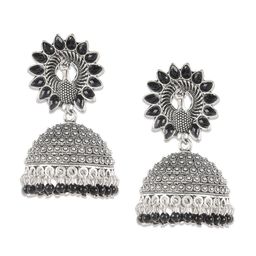 Jazz and Sizzle Black Peacock Shaped Jhumkas Earrings-6