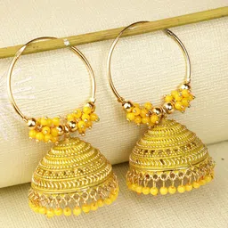 Shining Diva Yellow Artificial Stones & Beads Contemporary Jhumkas Earrings-55