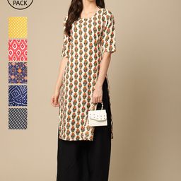 7Threads Women Pack of 6 Digital Printed Crepe Straight Kurtas-image-32