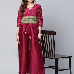 Ahalyaa Burgundy Printed Basic Jumpsuit-image-17